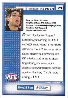 2004 Select Herald Sun AFL #29 Brendan Fevola Back